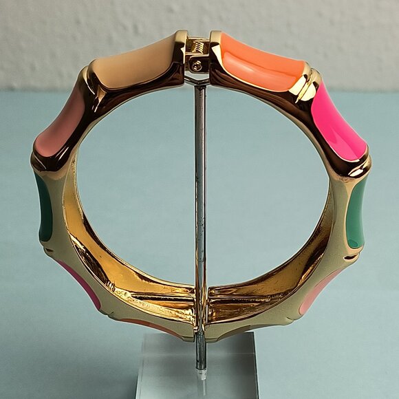 STATEMENT Enamel Bamboo Vibrant Multicolor Cuff Bangle Bracelet Gold T - Picture 5 of 8